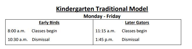 Traditional Bell Schedule Kinder 